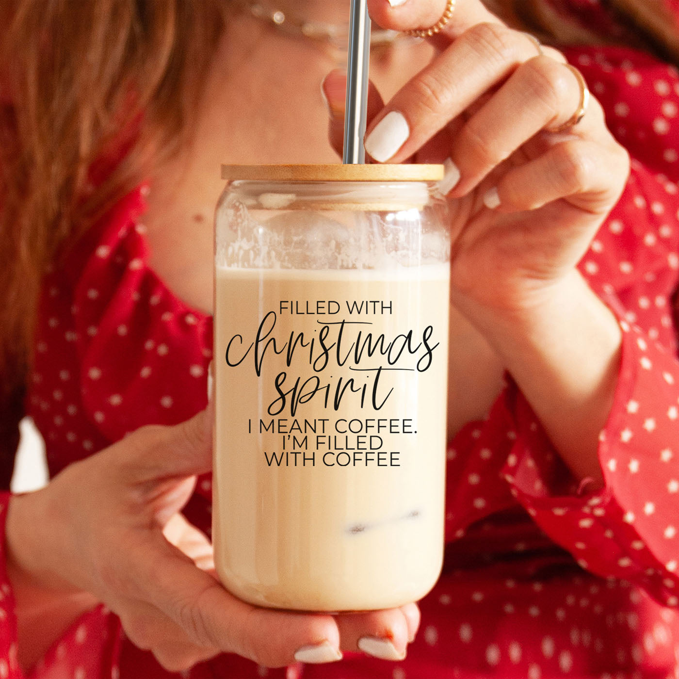 Christmas latte cup with bamboo lid and straw
Christmas iced coffee tumbler gift for her