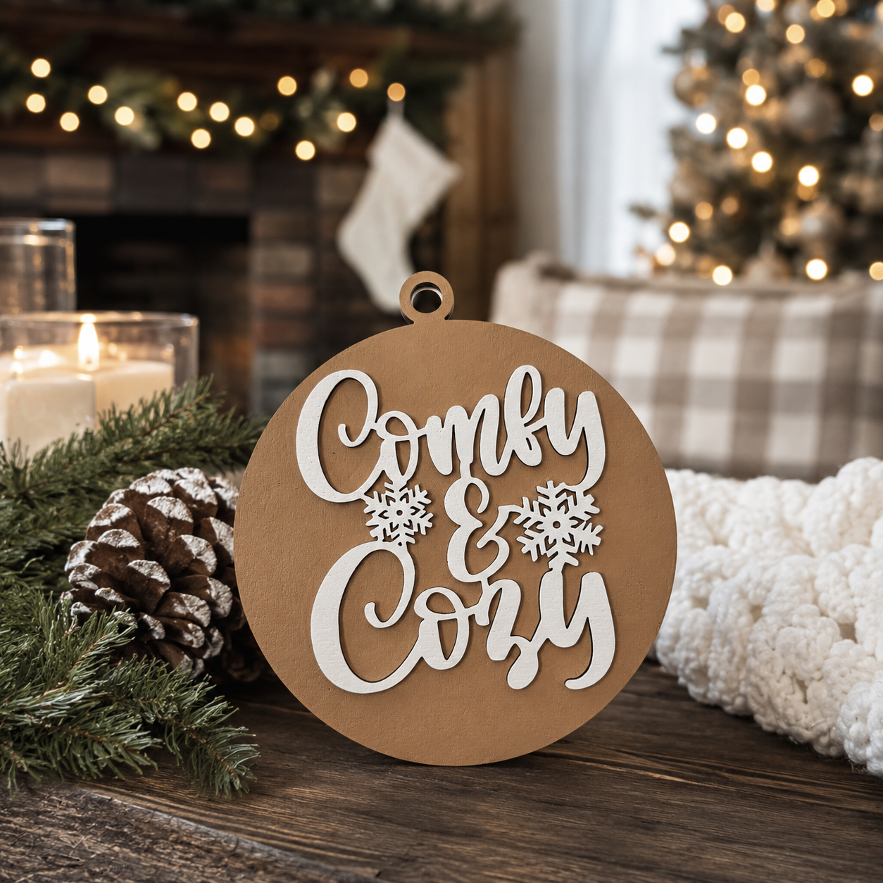 Comfy and Cozy Christmas ornament • Wooden Christmas ornament • Cozy Christmas ornament • Layered wood ornament • Rustic Christmas ornament • Farmhouse Christmas décor • Modern farmhouse Christmas ornament • Christmas tree ornament • Winter ornament • Cozy holiday décor • Rustic holiday decoration