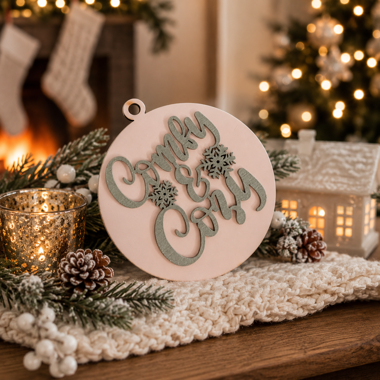 Holiday home accent ornament
Timeless Christmas ornament
Neutral farmhouse Christmas décor
Cozy Christmas decorating ideas
Premium layered wooden holiday ornament