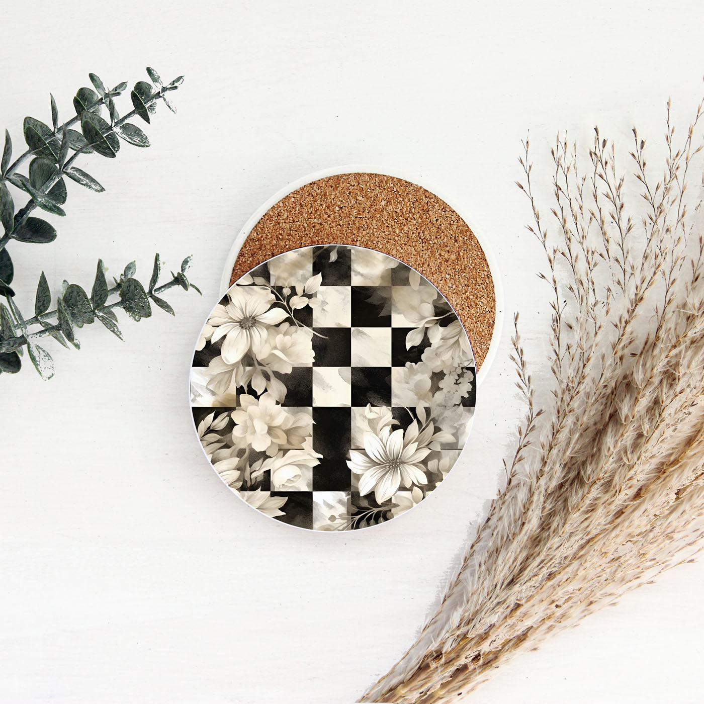 Modern farmhouse black and white check coasters
Cottage core checkered pattern ceramic coasters
Traditional home decor courtly check accessories
Contemporary black and white table decor
Classic check pattern luxury home accessories