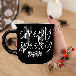 Spooky morning collection
Dishwasher safe Halloween mug
Black ceramic coffee cup
Modern Halloween mug