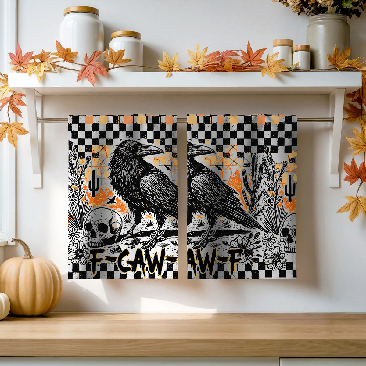 funny raven kitchen towel for october home styling
vintage grunge halloween towel with checkered pattern
crow lover halloween gift towel
funny fall hand towel for gothic farmhouse entryway
unique halloween wall hanging towel on ladder crow design
best halloween gift idea unique crow kitchen towel