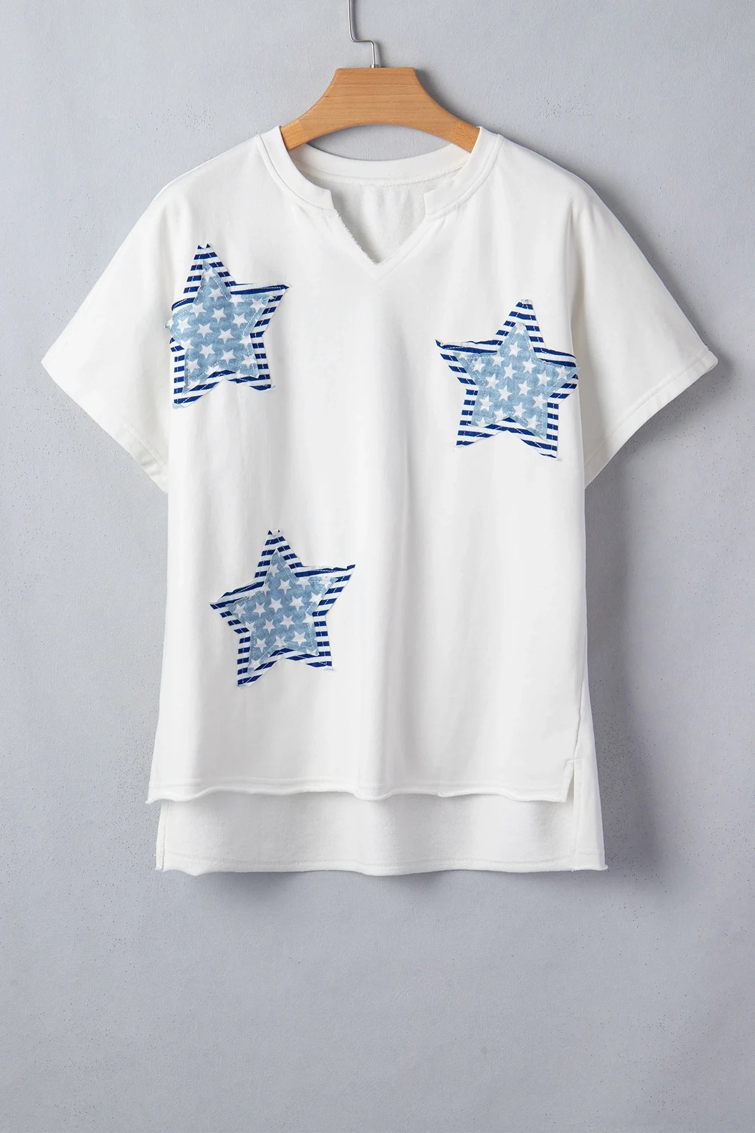 USA Star Patchwork Mineral Wash Notched Neck Tee