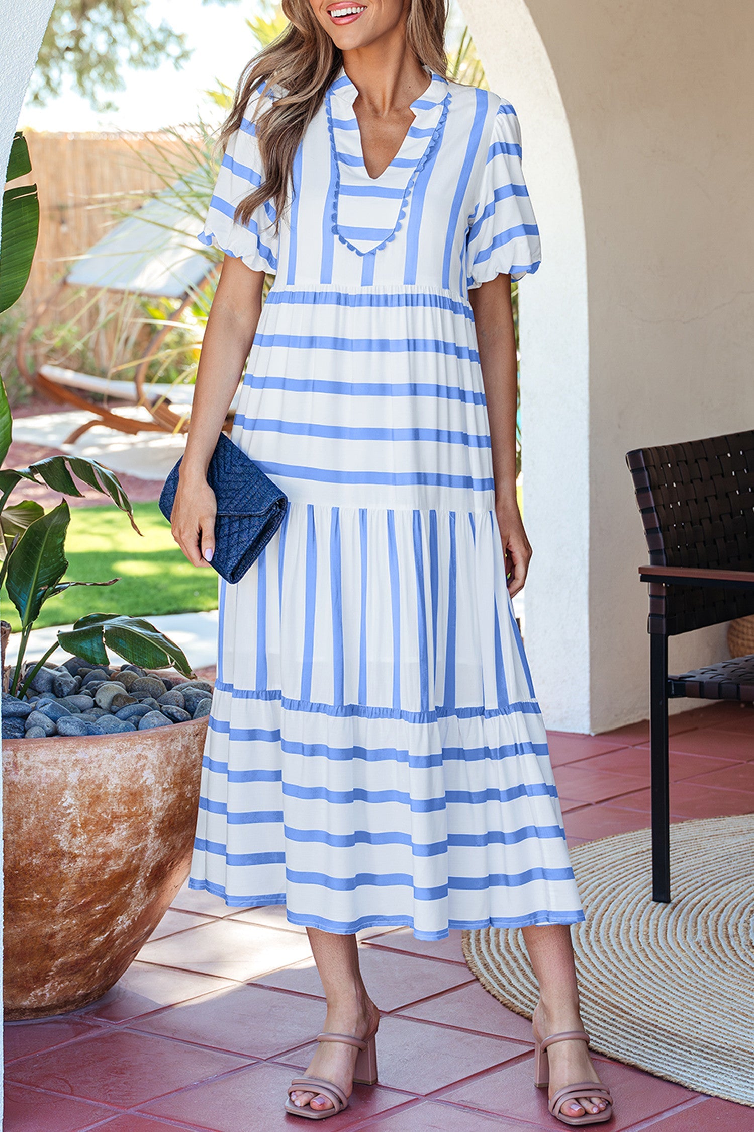 Stripe Ricrac Notched Dress WTW