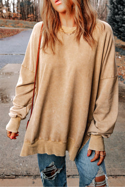 Early Access - Dropped Shoulder Round Neck Long Sleeve Blouse