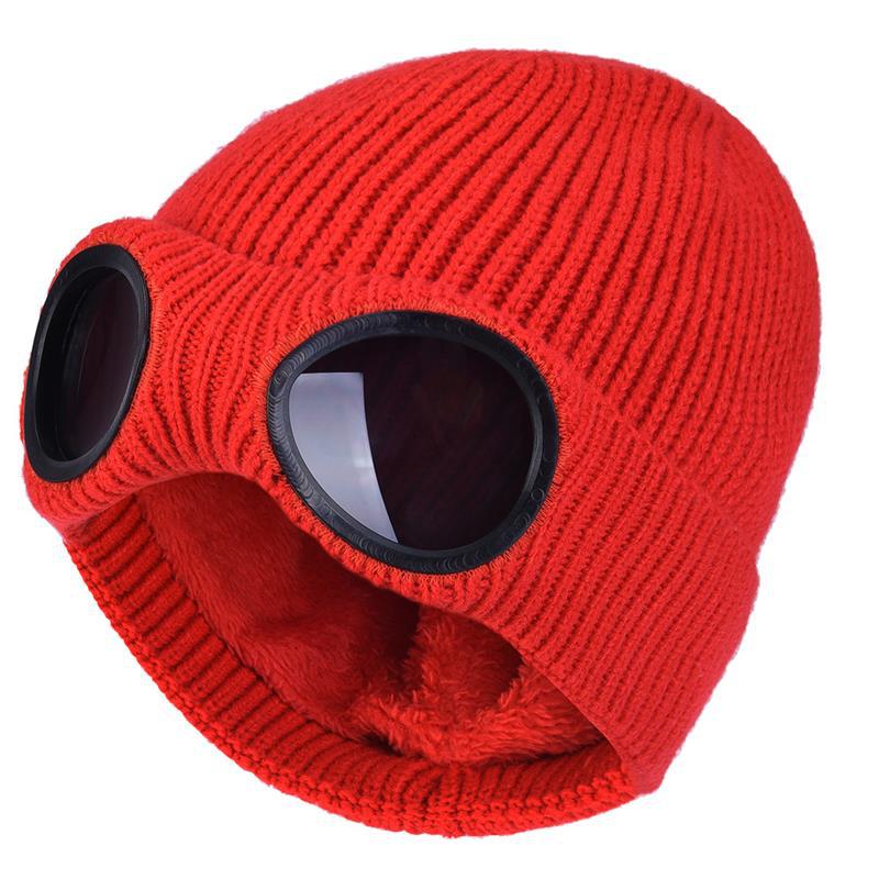 Wool Knit Hat with Windproof Glasses & Ear Protection