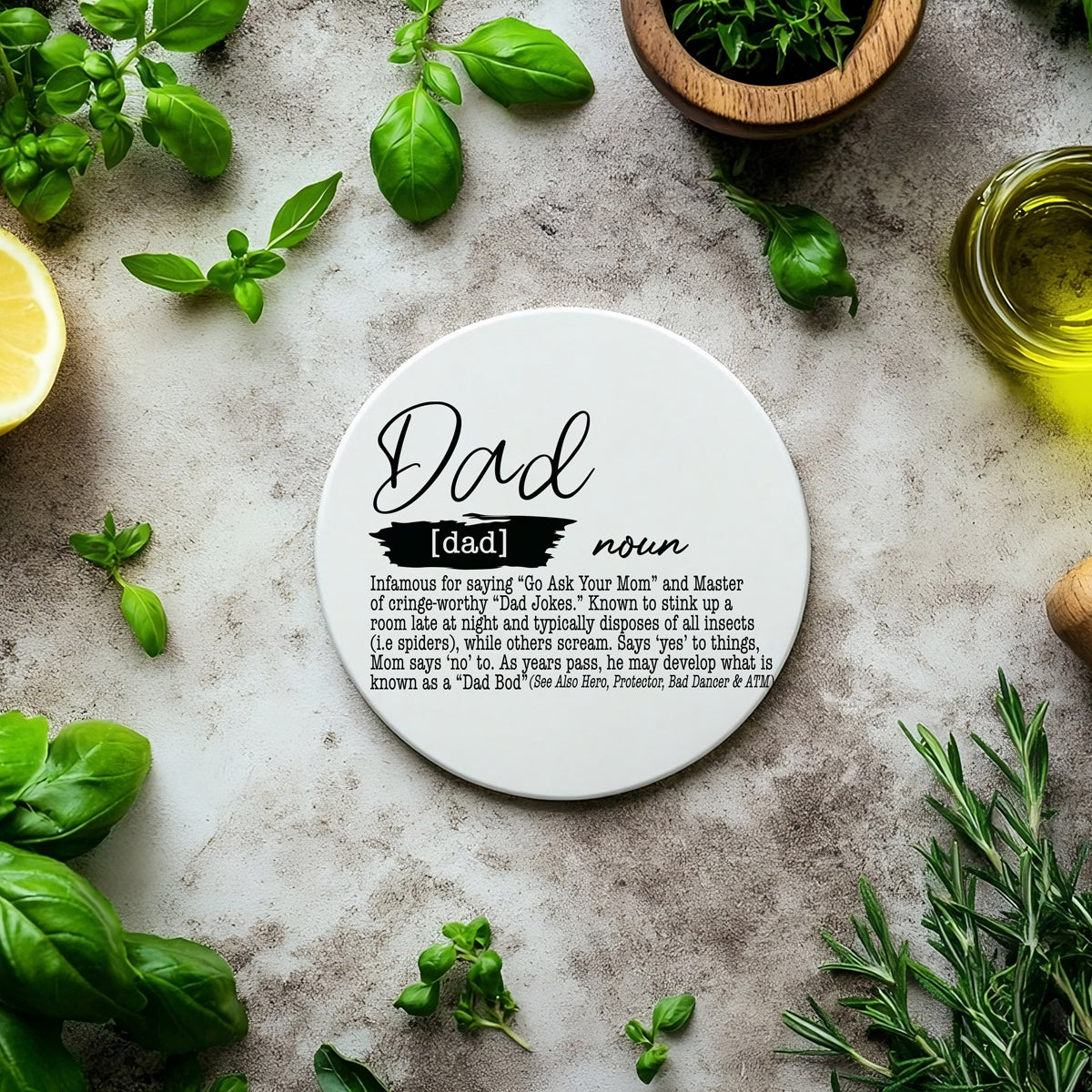 Dad definition funny coaster with black text