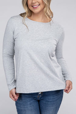 Plus Cotton Crew Neck Long Sleeve T-Shirt