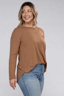 Plus Long Sleeve Round Neck Round Hem Top