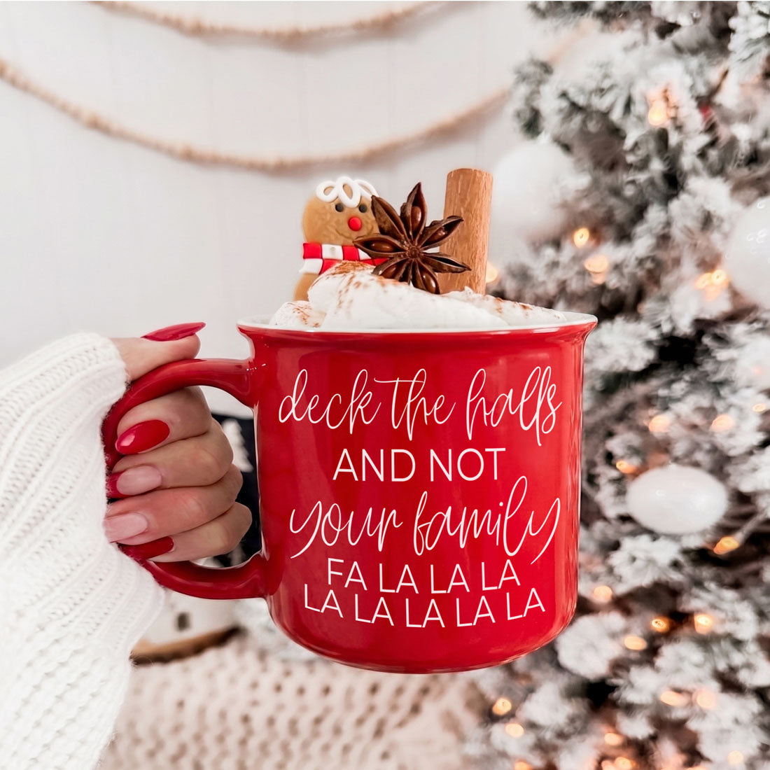 sarcastic Christmas cup for family holiday parties
funny festive mug for holiday movie watching
funny Christmas mug for family gatherings
deck the halls funny holiday coffee mug
sarcastic Christmas ceramic coffee cup
Christmas mug for people who love humor