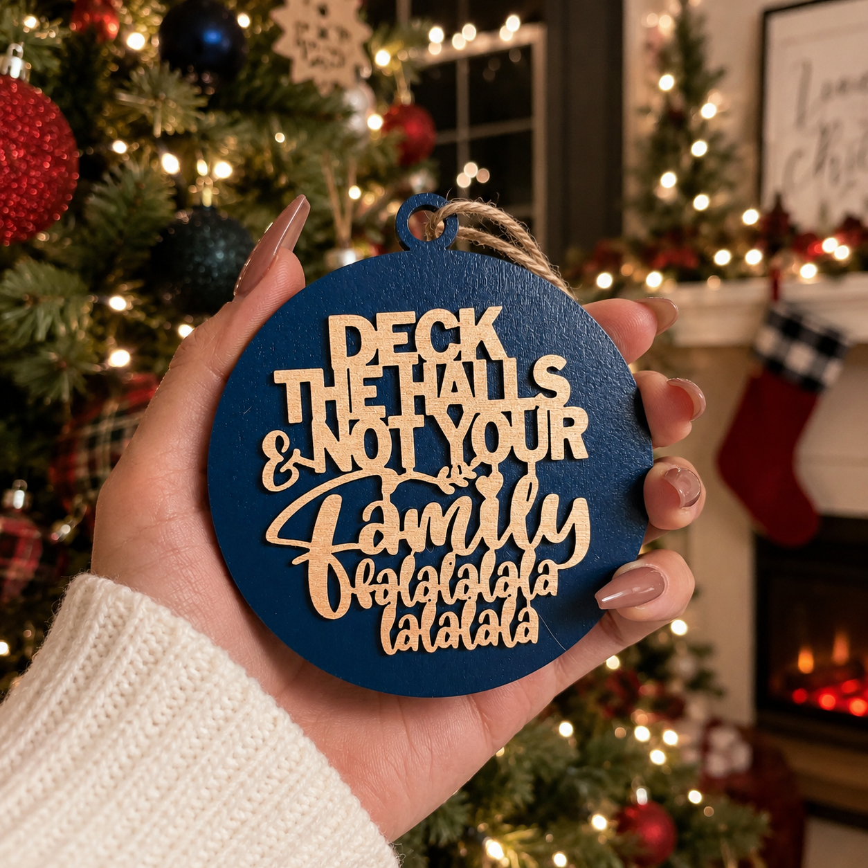 Rustic Christmas ornament • Modern Christmas decorations • Laser cut wood ornament • Holiday home décor • Christmas tree decorations • Funny holiday gift • White Elephant gift • Secret Santa gift • Christmas ornament exchange • Funny ornament for adults • Christmas gift for mom • Christmas gift for sister