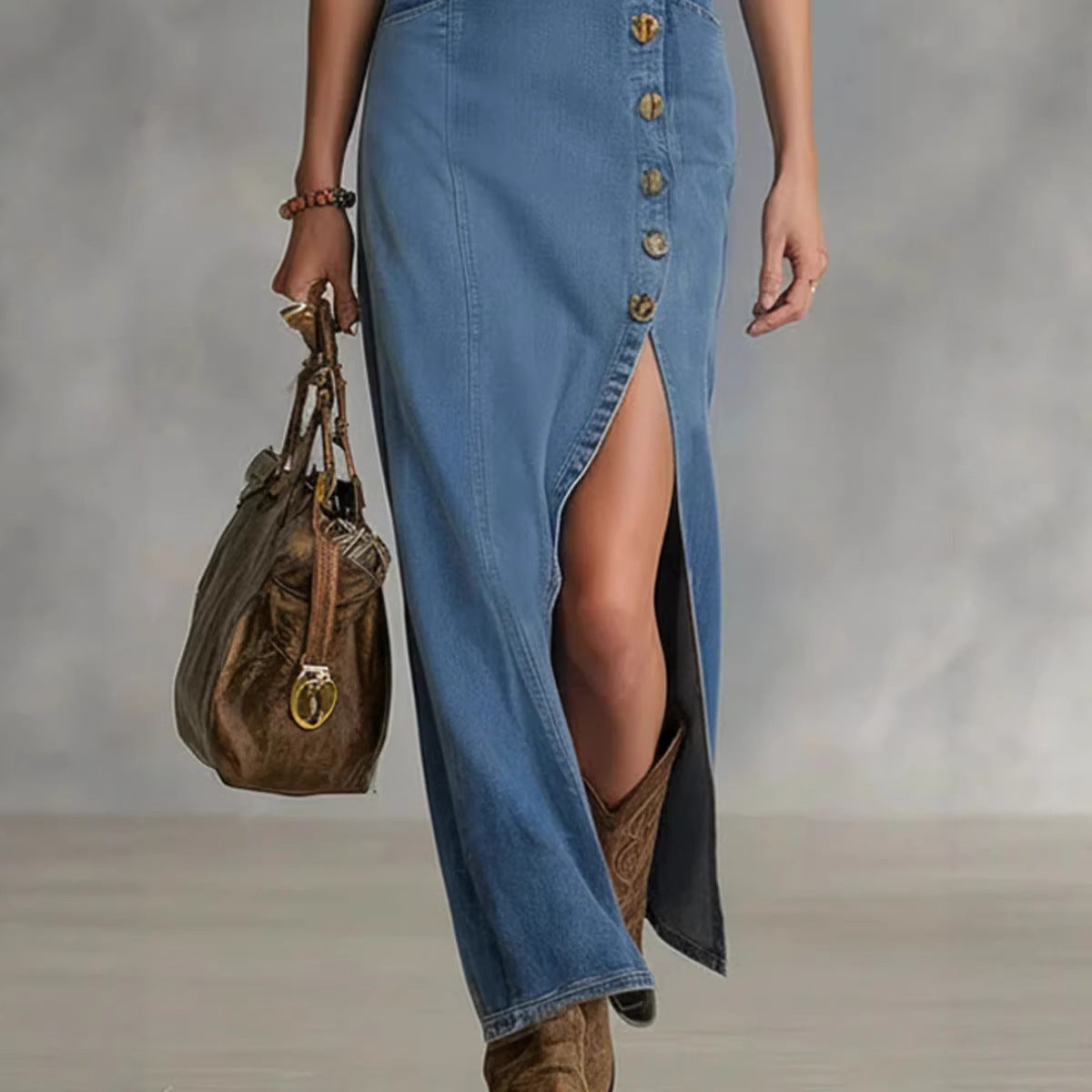 Button-Front Sleeveless Denim-Style Dress – Vintage