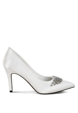 Rhodolia Diamante Brooch Detail Satin Pumps