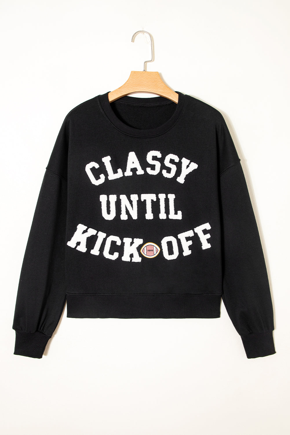 CLASSY UNTIL KICKOFF Letter Patch Loose Sweatshirt