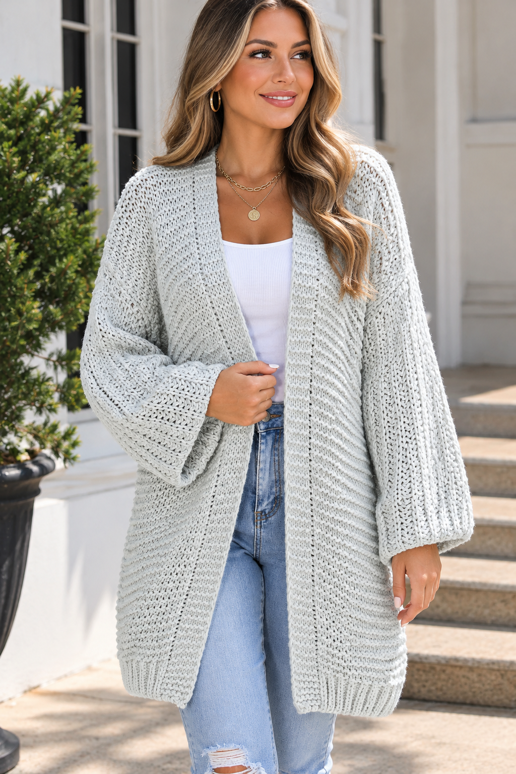 Gray Oversized Drop Shoulder Cardigan WTW