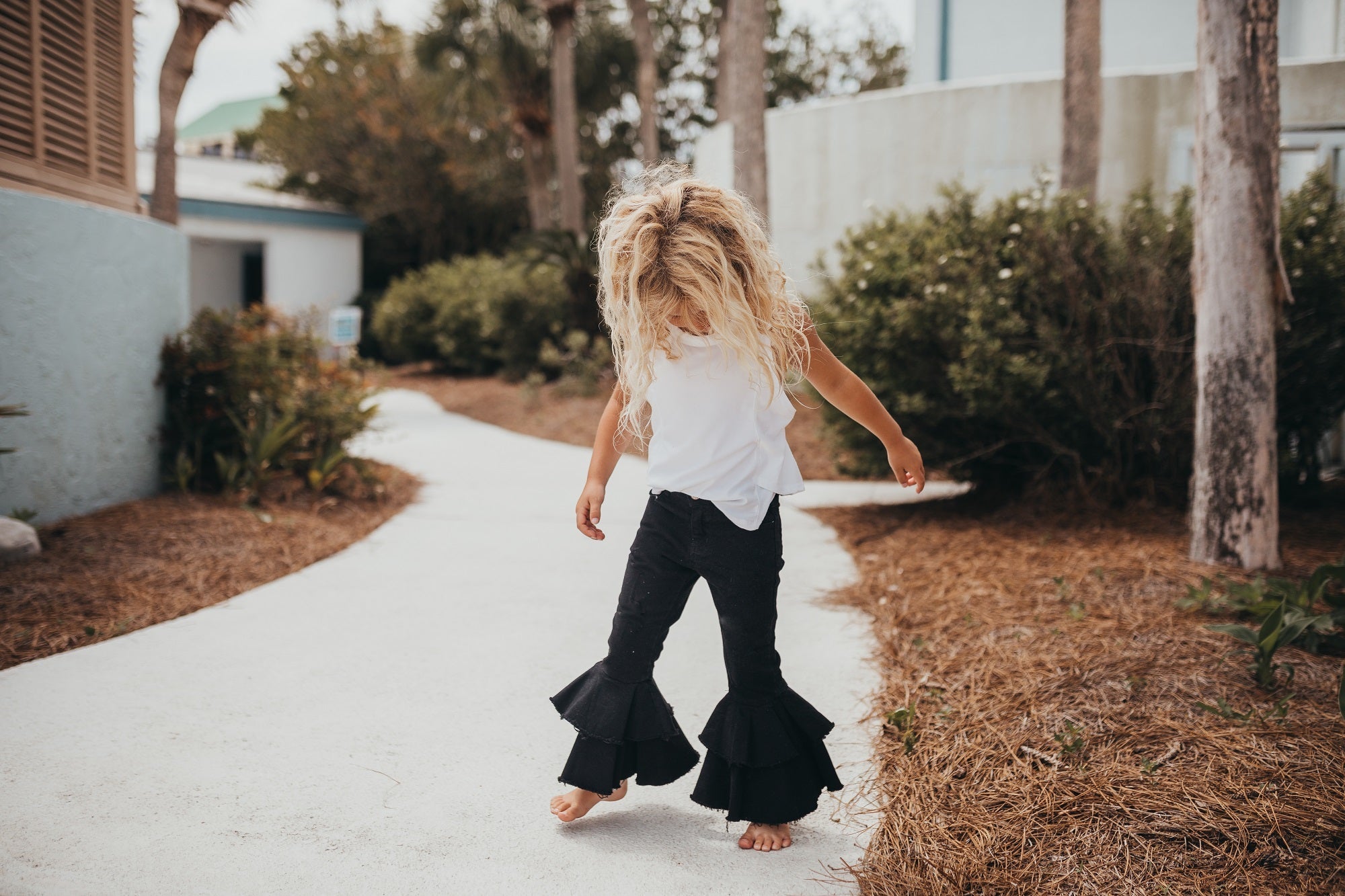 Black Denim Double Ruffle Pant