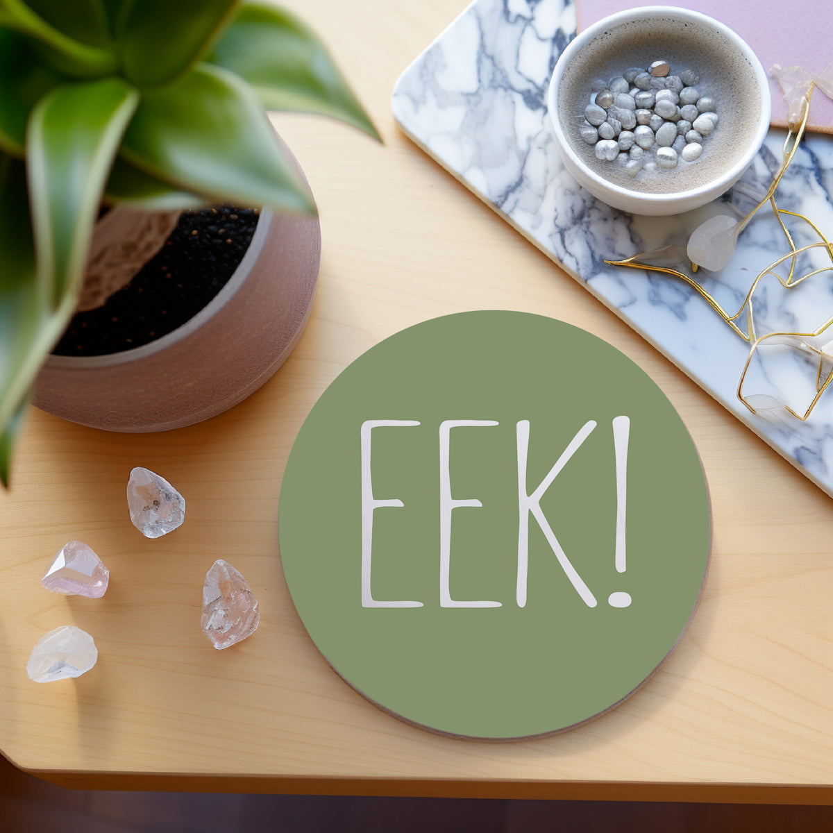 Feeling Wicked green Halloween coaster with cork backing
Jeepers Creepers monster themed ceramic coaster in green
Eek! green Halloween coaster with protective cork base
Collection of green monster saying coasters for spooky decor