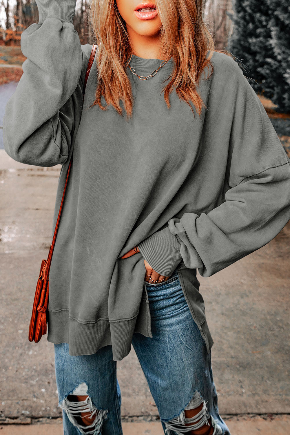 Early Access - Dropped Shoulder Round Neck Long Sleeve Blouse