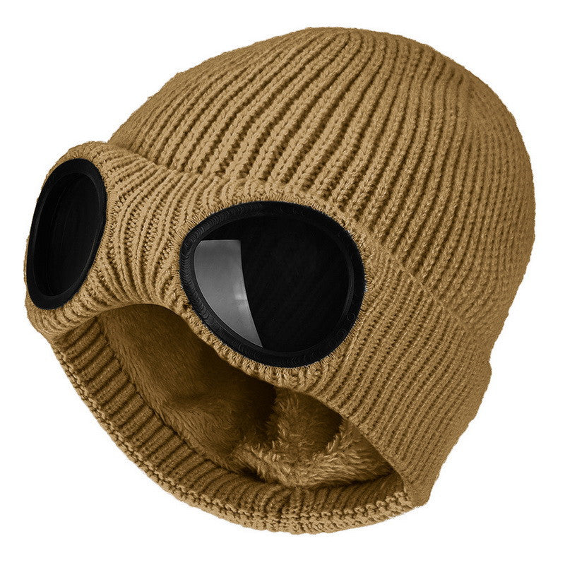 Wool Knit Hat with Windproof Glasses & Ear Protection