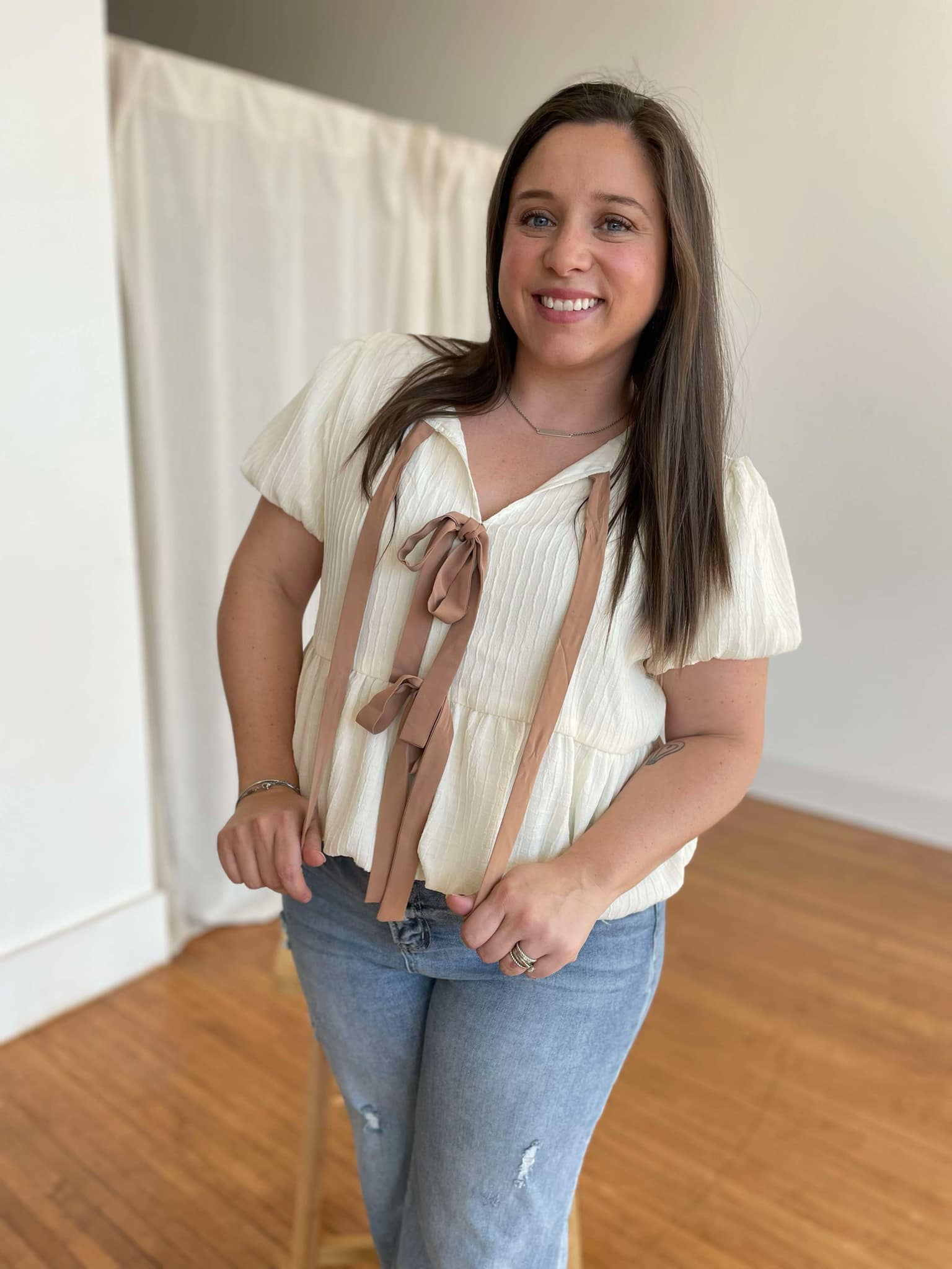 Tied Up In A Bow Textured Blouse
