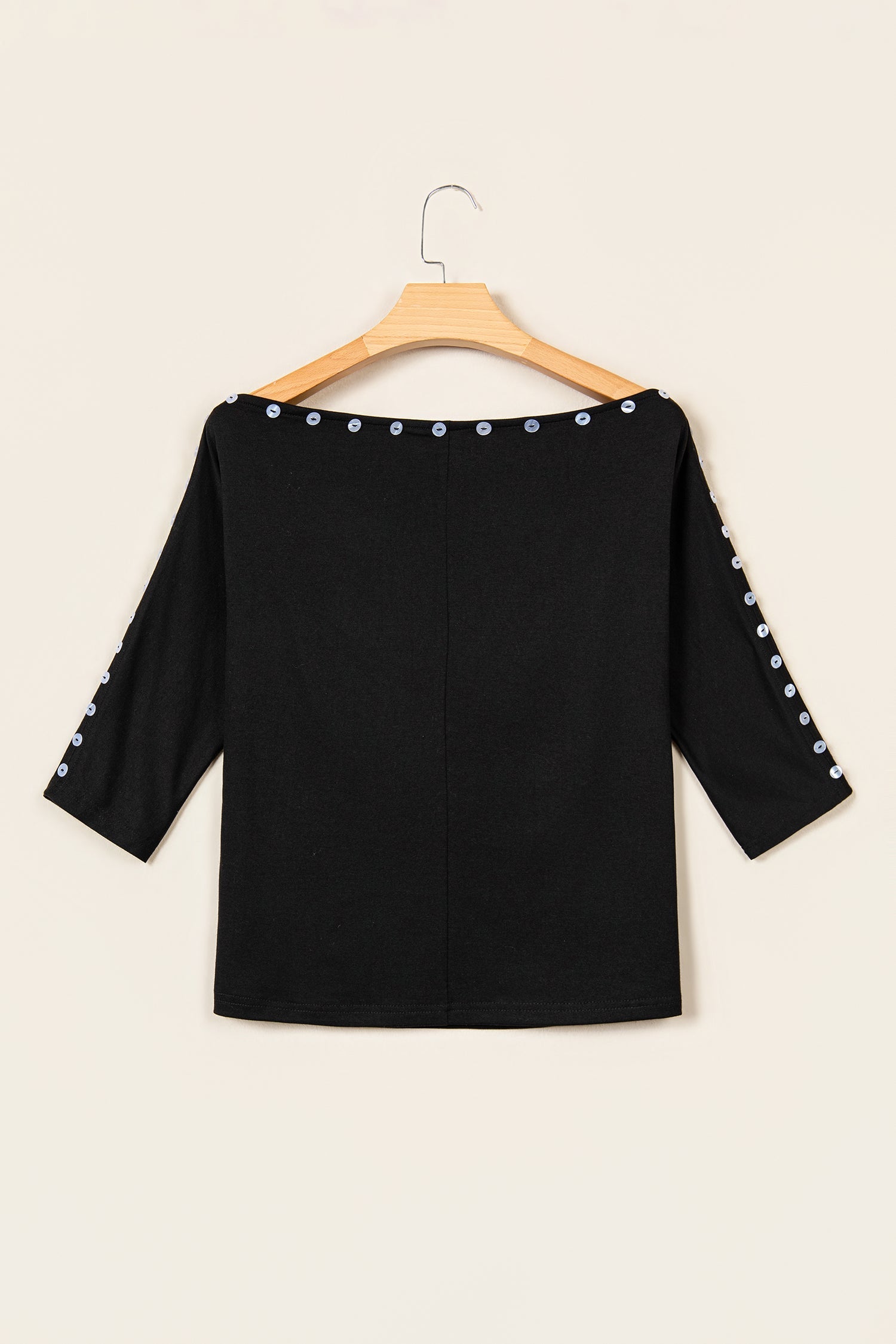Solid Buttoned Off Shoulder 3/4 Sleeve Top