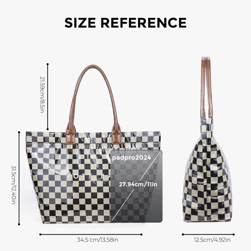 Brooklyn Laminated Mixed Media Checkered Tote