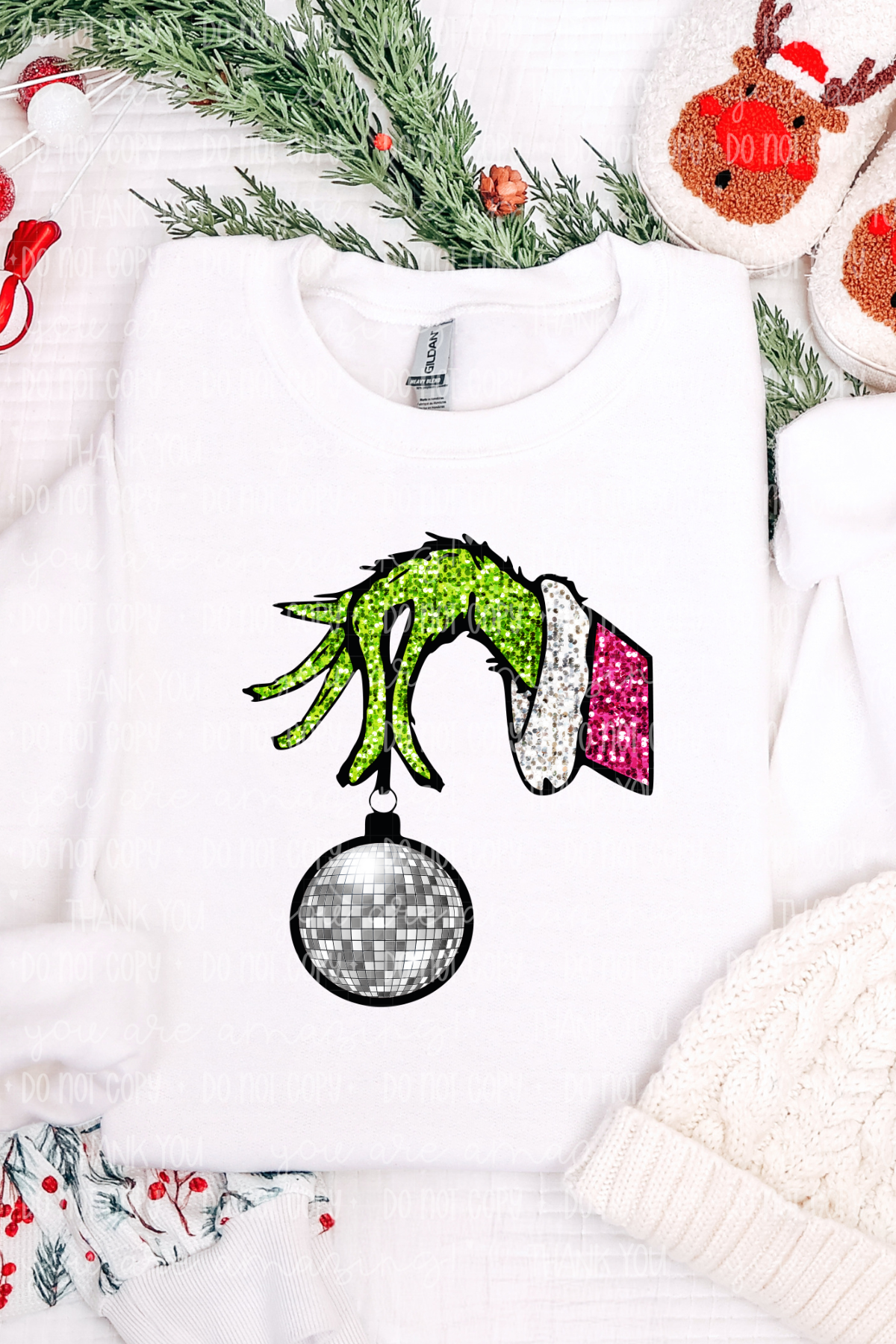 Festive Hand Faux Disco Ornament Sweatshirt