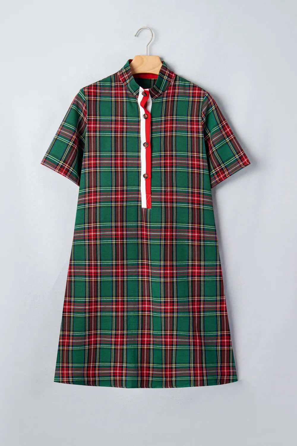 Green Plaid Button Short Sleeve Dress WTW