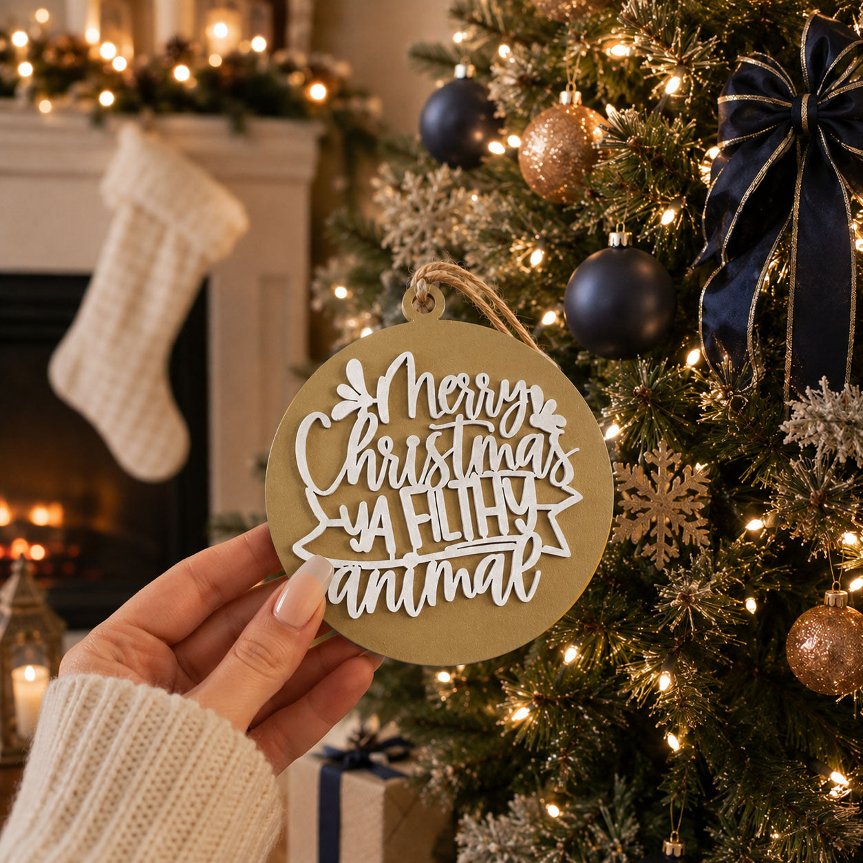 Christmas ornament inspired by classic holiday movie quote
Rustic wood Christmas hanging ornament
Modern farmhouse Christmas tree decoration
Funny ornament for Christmas movie fans
Christmas ornament for Home Alone fans
Wooden laser-cut Christmas décor
Funny family Christmas ornament
Secret Santa funny ornament gift