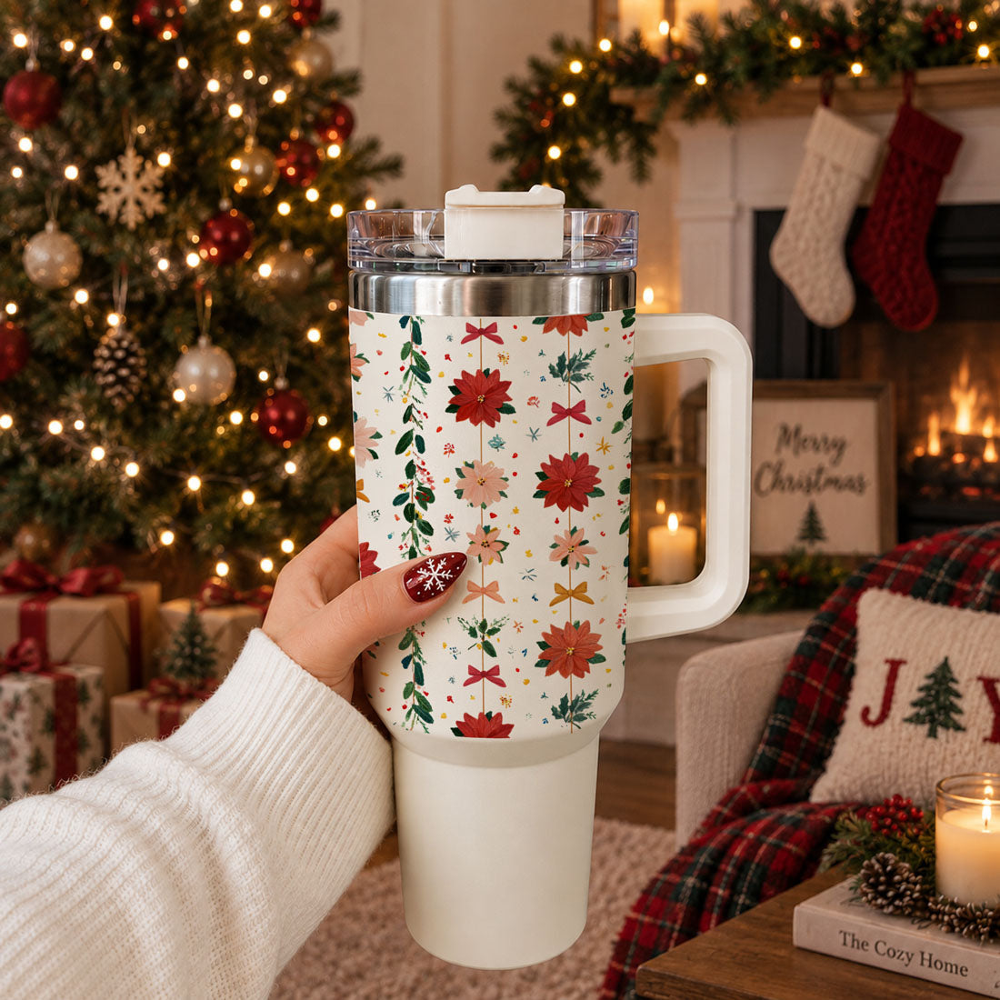 pink poinsettia Christmas tumbler
red poinsettia holiday tumbler
floral Christmas cup with handle
Christmas tumbler with floral garland design
holiday tumbler with poinsettias and greenery
Christmas flower tumbler for women
feminine botanical holiday tumbler
grandmillennial floral Christmas cup
grandmillennial Christmas drinkware gift
pink and red Christmas floral tumbler
botanical Christmas tumbler with bows
floral holiday cup with festive greenery
Christmas tumbler with tiny bows and flowers
