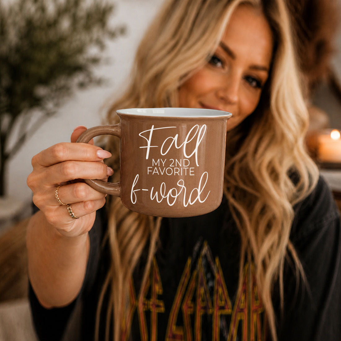 hilarious fall mug for PSL and chai latte drinkers
brown fall coffee mug with modern white lettering
fall coffee mug for crisp morning porch coffee
sarcastic fall cup for office coffee station
cute autumn mug for thanksgiving hostess gift
funny fall drinkware for seasonal hot cocoa
fall is my 2nd favorite f word close up product shot
funny fall quote mug styled with mini pumpkins