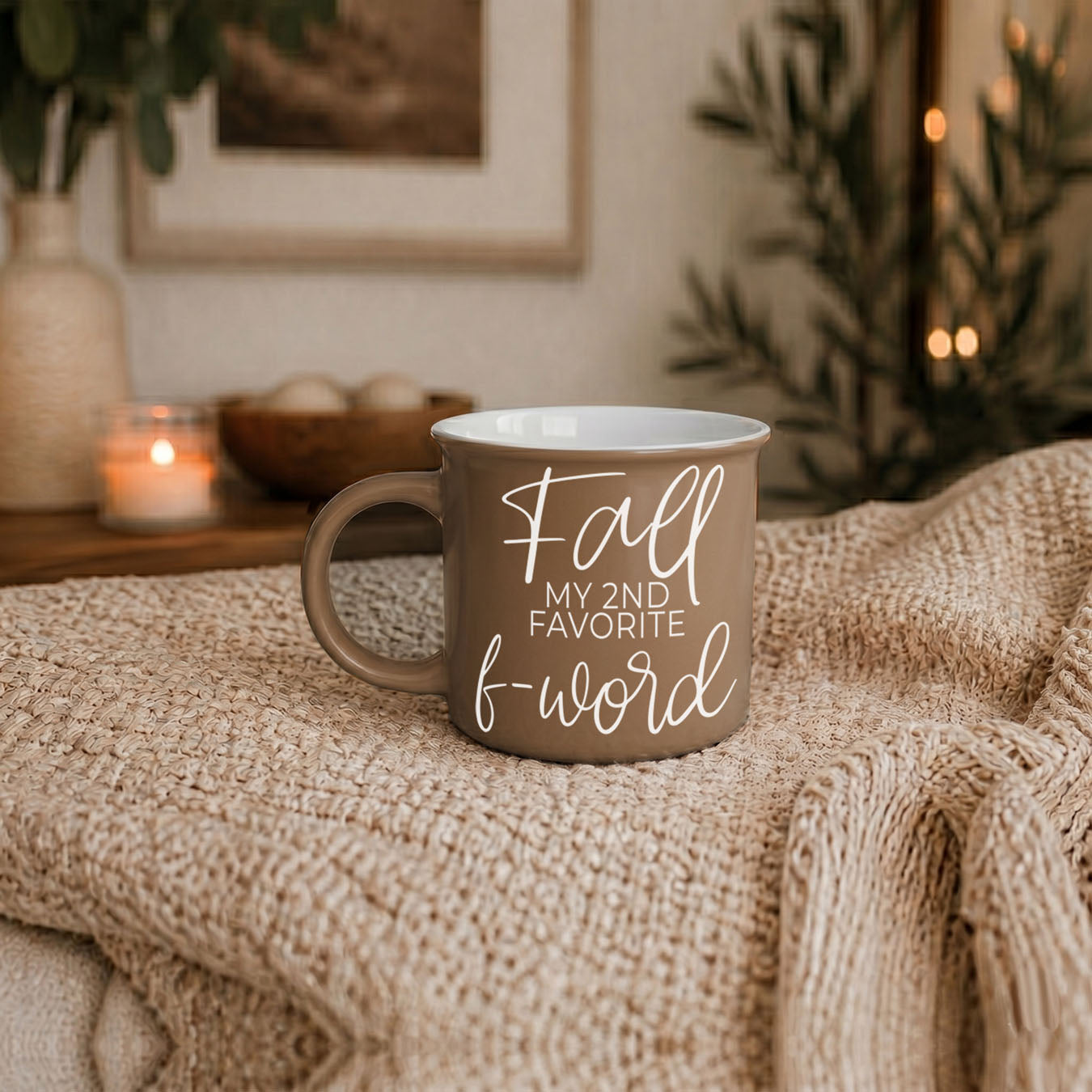 funny fall coffee mug with playful script text
autumn latte mug for pumpkin spice and cozy nights
cheeky fall quote coffee cup for sarcastic women
fall humor mug next to pumpkin and sweater
neutral brown fall mug perfect for seasonal coffee bar
funny adult fall mug for wine and coffee lovers
fall themed ceramic coffee cup with witty phrase
sassy autumn f word mug for bestie gift