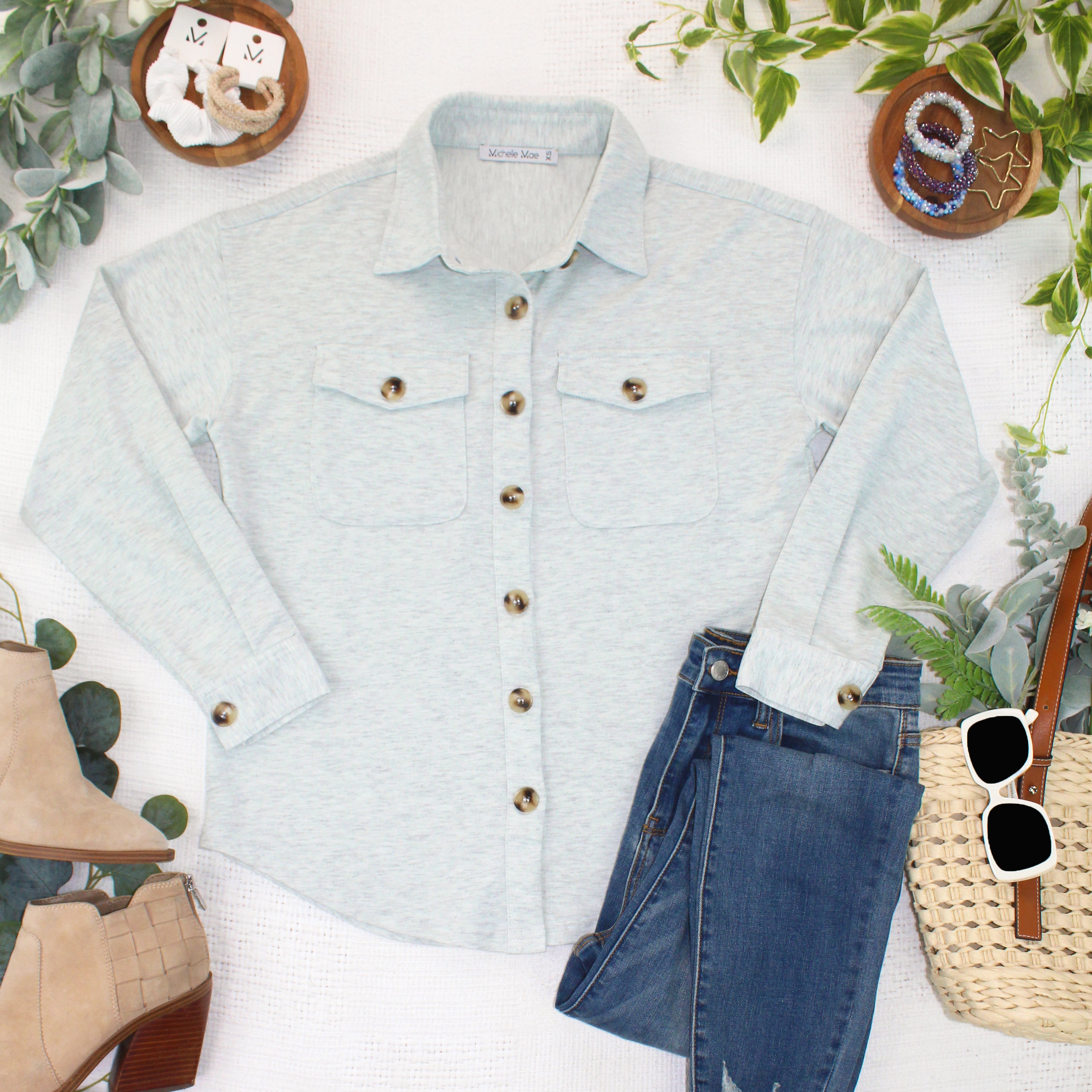 Brenna Button Down Top - Grey