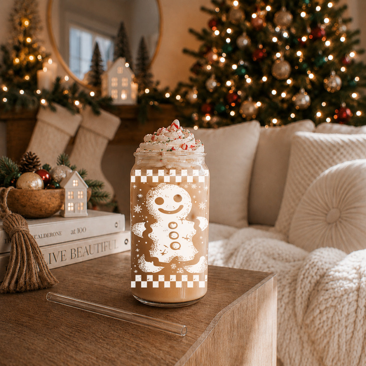 Festive coffee bar gift – retro checkered gingerbread glass tumbler for hot drinks
Unique holiday coffee cup – retro Christmas glass tumbler gift for kitchen or office
Teacher Christmas gifts retro gingerbread glass tumbler 17oz - Holiday coffee cup bamboo lid appreciation
