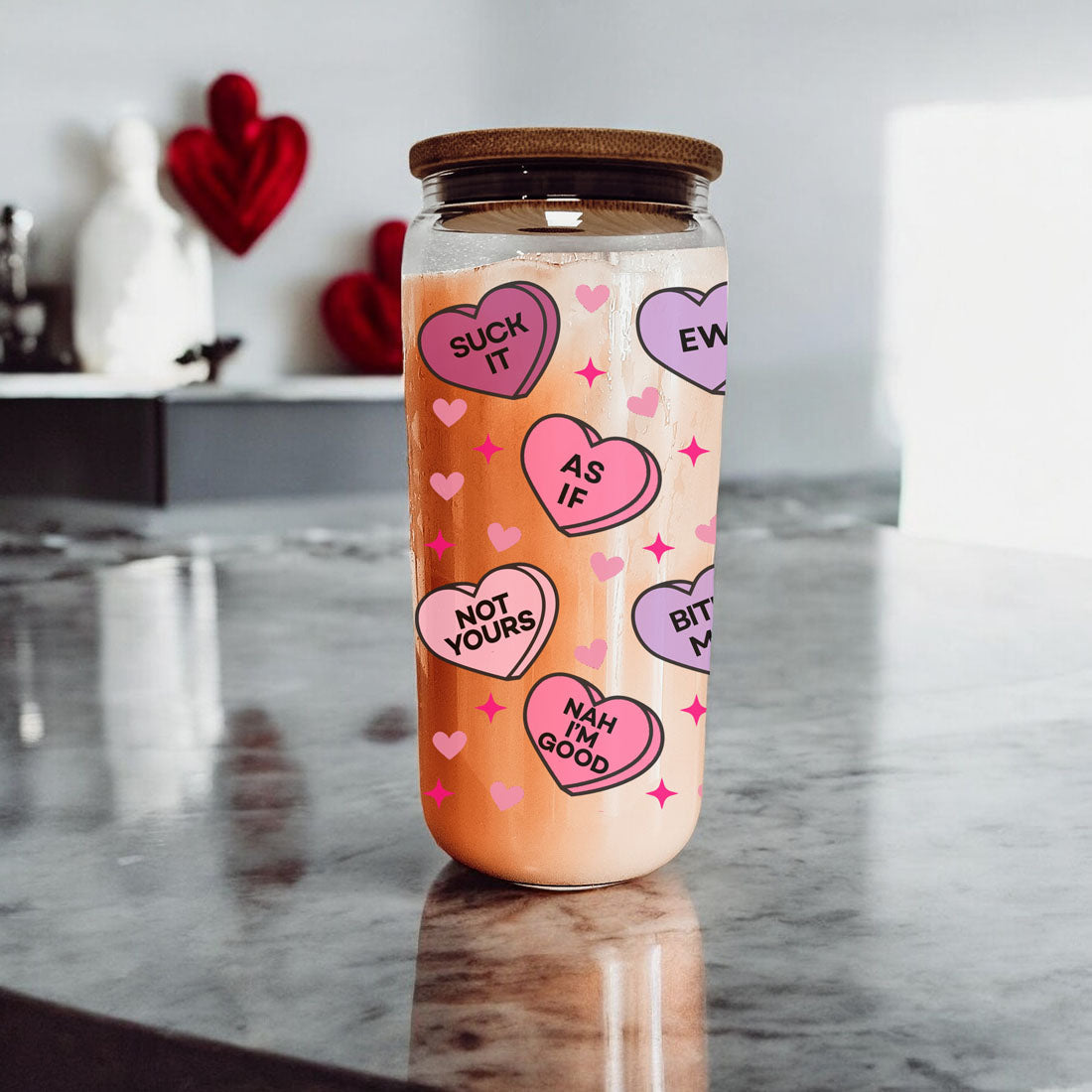 Naughty candy hearts glass cup for cheeky vibes.
Unique Valentine’s Day gift ideas with modern designs.
