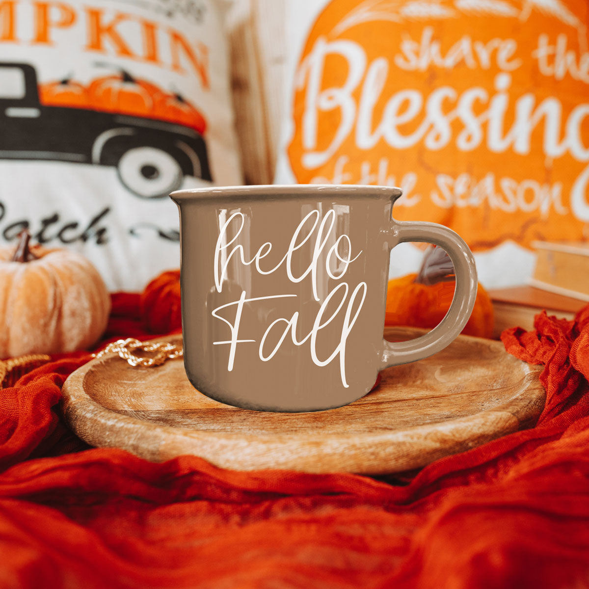 hello fall coffee mug for fall obsessed women
hello fall mug styled for thanksgiving breakfast
hello fall mug with whipped cream pumpkin latte
hello fall coffee mug held in hands
hello fall mug close up product shot
hello fall autumn mug with cozy candle
hello fall mug next to stack of sweaters
hello fall coffee cup on kitchen island
hello fall mug on round wooden riser
hello fall mug with neutral fall tablescape