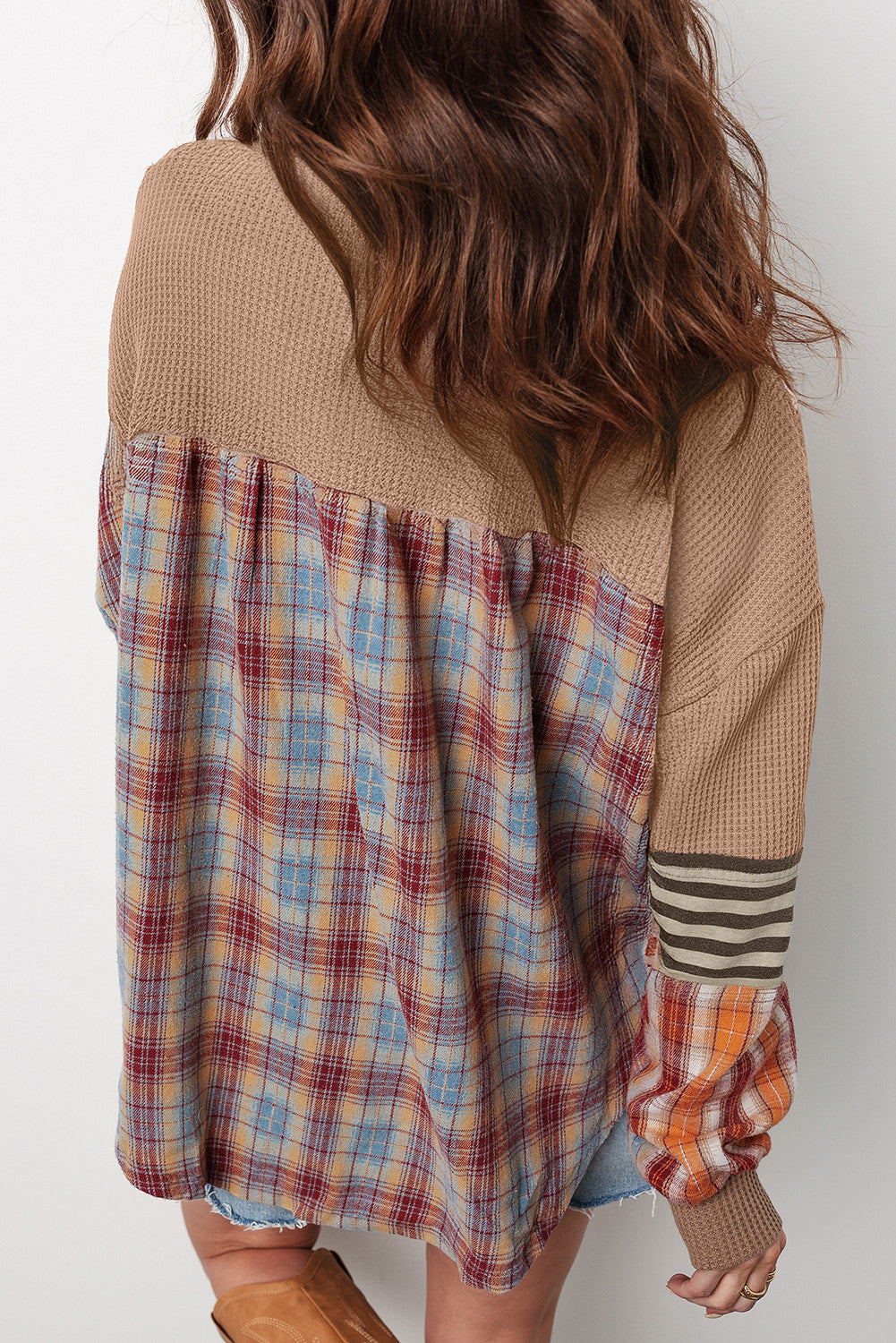 Waffle Plaid Knit Top