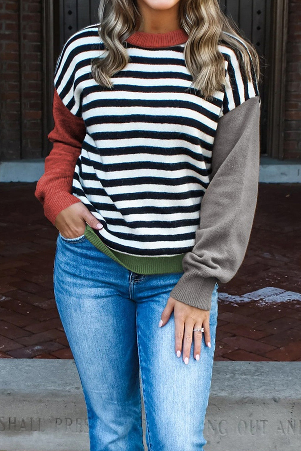 Colorblock Stripe Panel Sweater WTW