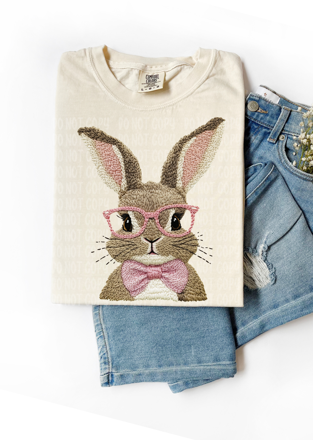 Nerdy Bunny Faux Embroidery Comfort Colors T-Shirt