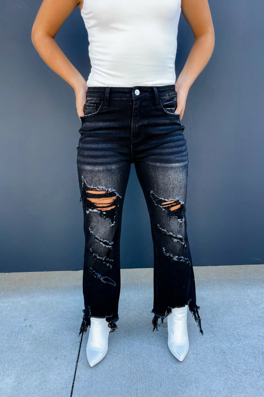 PREORDER- BLACK URBAN DISTRESSED CROP JEAN