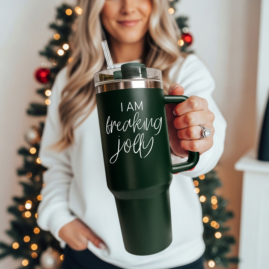 Funny Christmas gifts for coffee lovers
Christmas water bottles that fit into car
Two tumblers red and green with 'I AM freaking jolly' text on a white surface.
Alternative to Yeti Christmas tumbler - I am freaking jolly 40oz red green
Christmas 40 oz cups