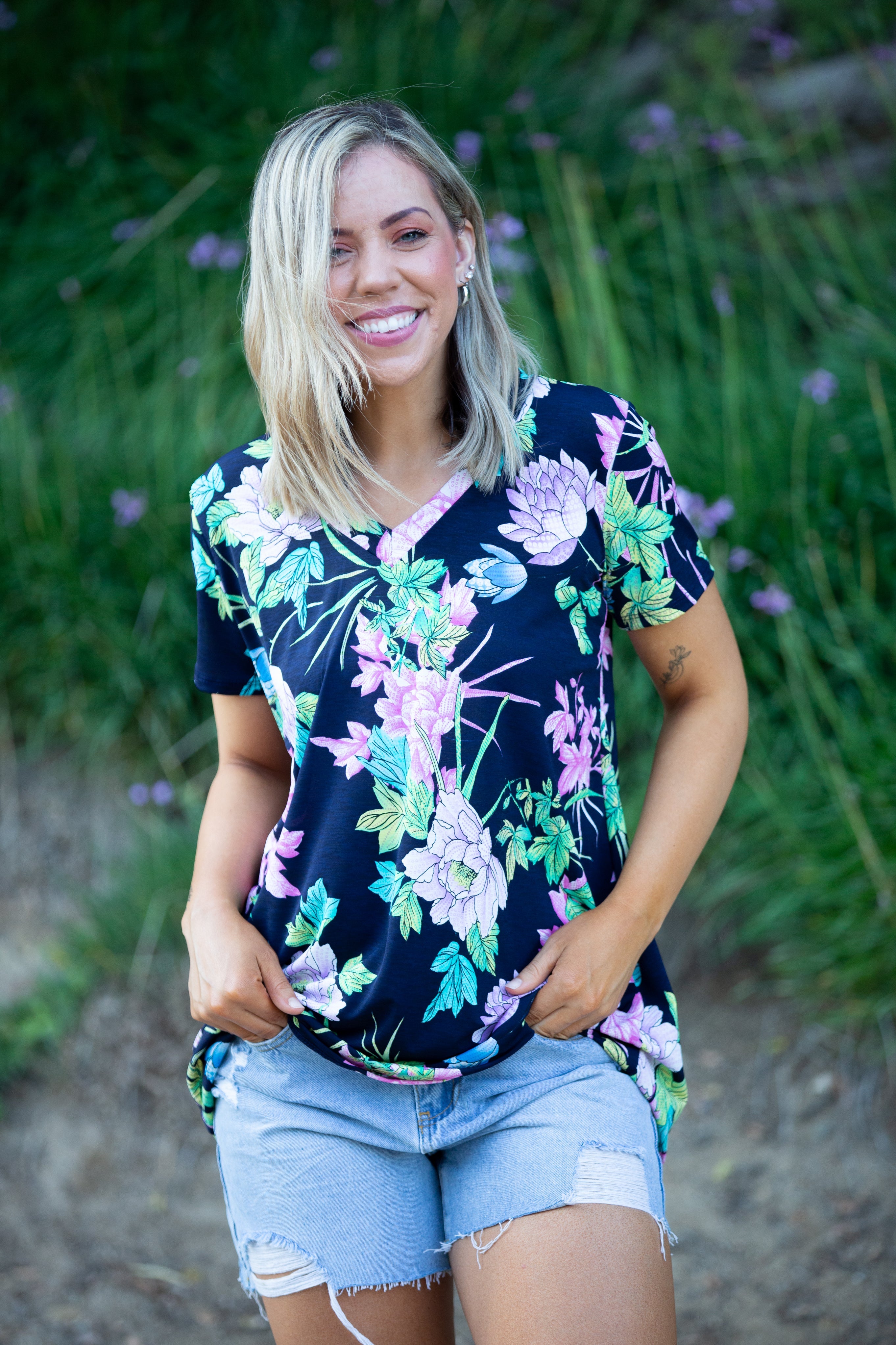 Digital Floral Short Sleeve Top