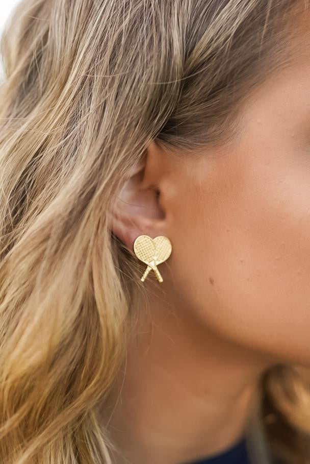 Double Tennis Racket Stud - Gold