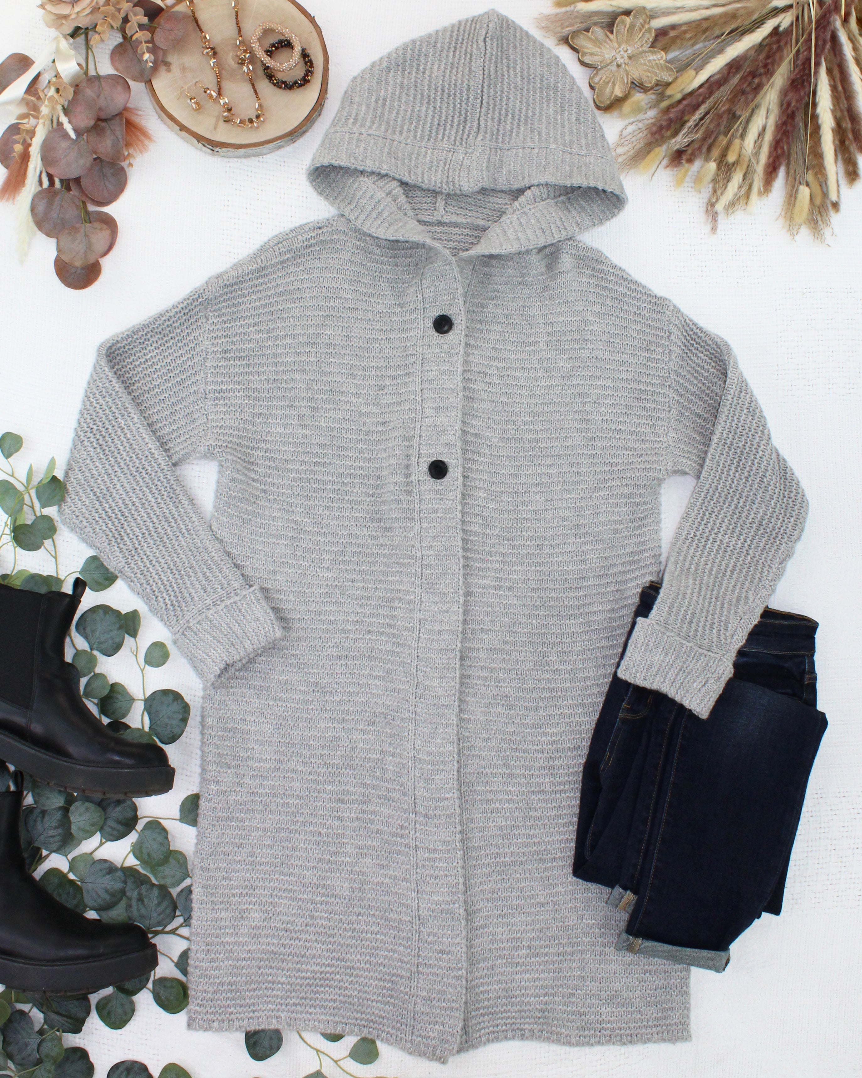 Lillian Long Hooded Cardigan - Grey