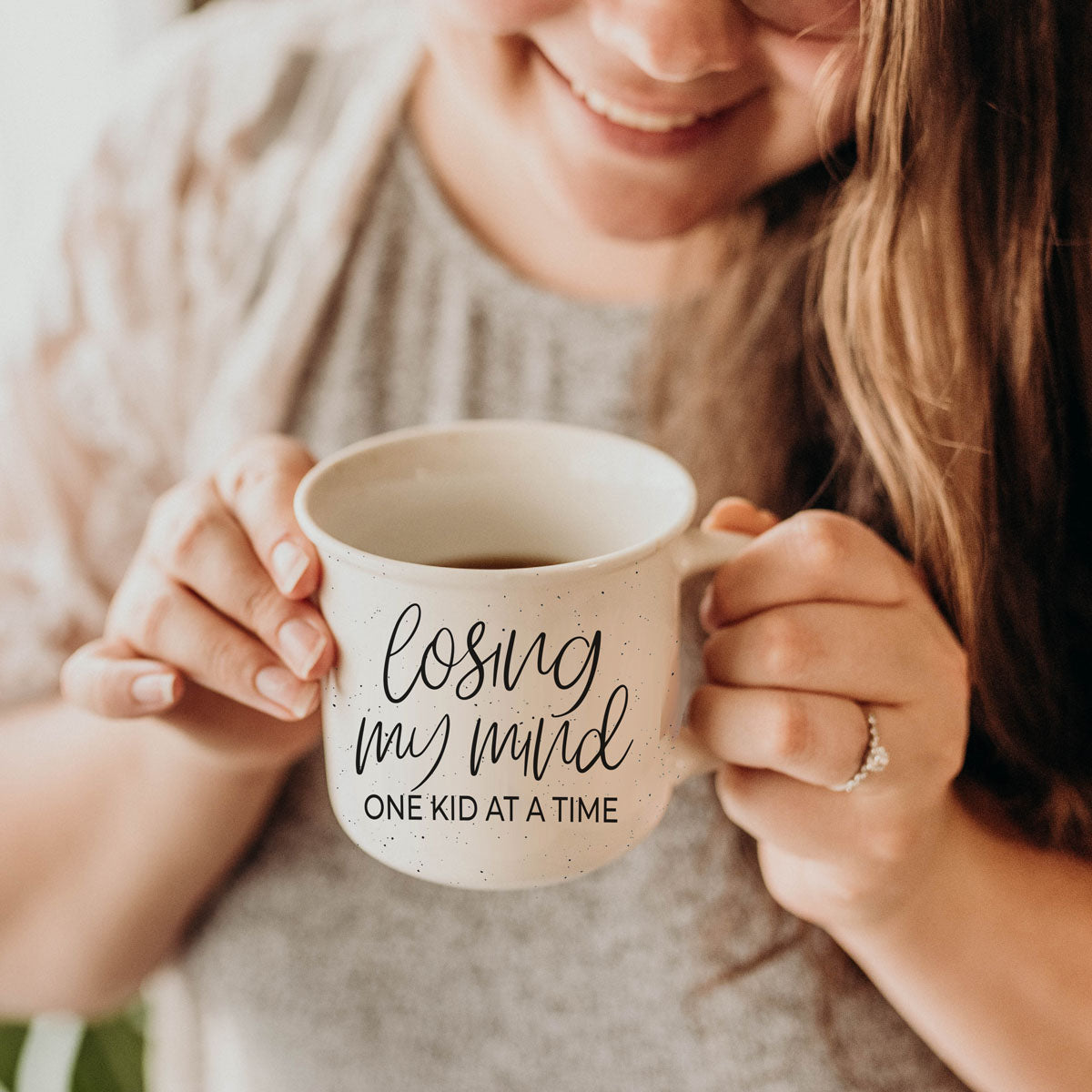 coffee mug for school drop off and pick up moms
losing my mind one kid at a time mug for new moms
funny ceramic cup for chaotic family life
relatable motherhood coffee mug with losing my mind quote
large 14oz mom mug for strong coffee