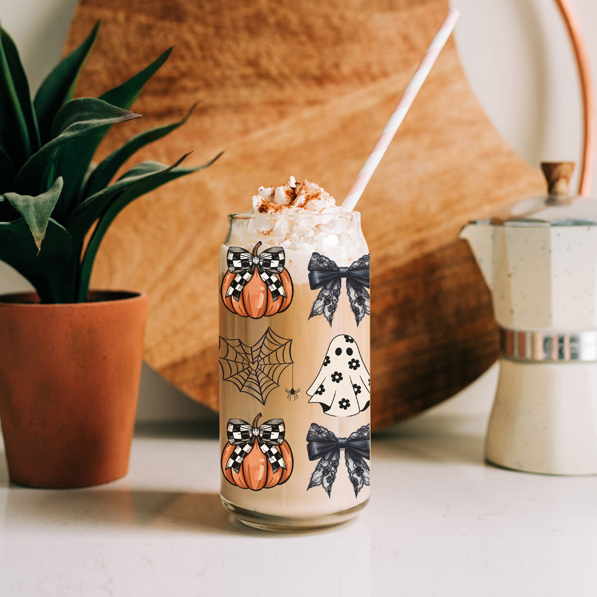 halloween bow tumbler set
checkered pumpkin glass cup
gothic glam halloween tumbler
black bow drink glass set