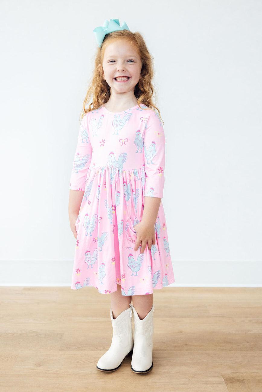 Little Miss Chickie 3/4 Sleeve Pocket Twirl Dress