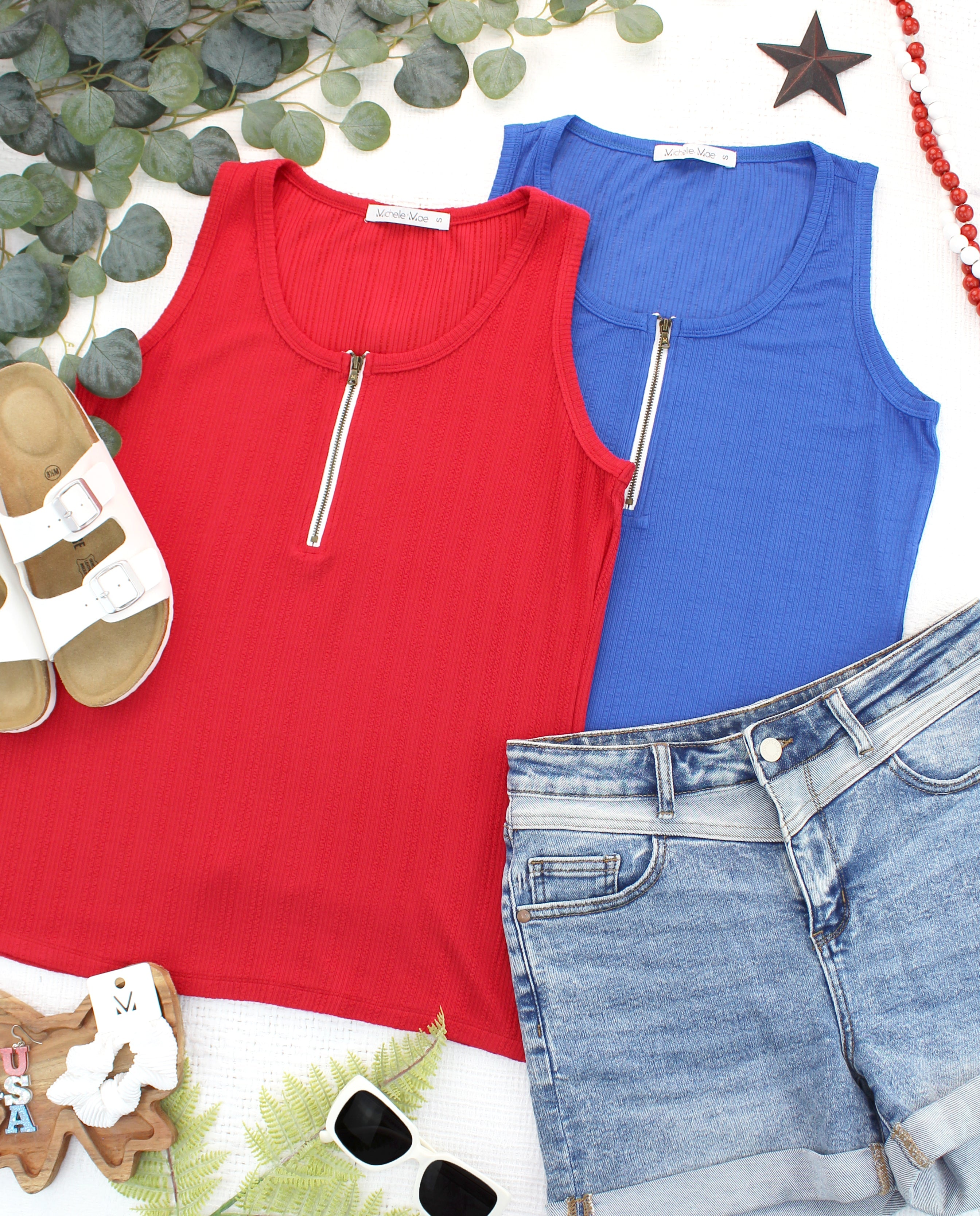 Mila Zipper Tank - Red