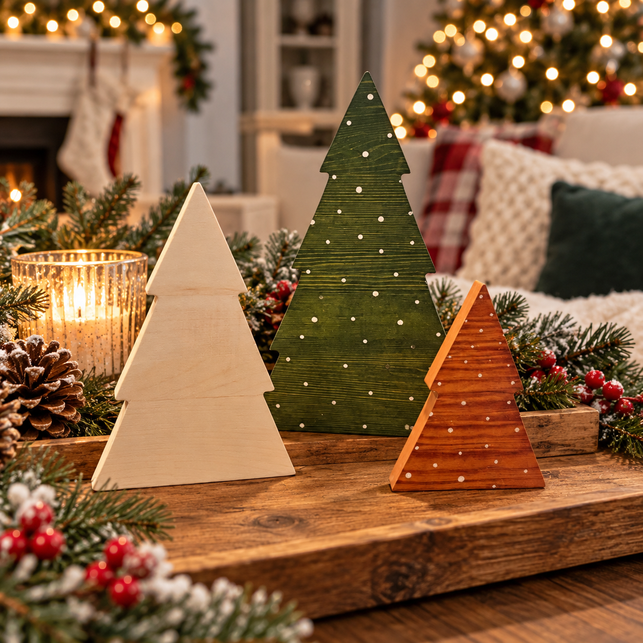 rustic wooden holiday trees
neutral farmhouse Christmas decorations
wooden Christmas tree figurines
Christmas tree decorations for home