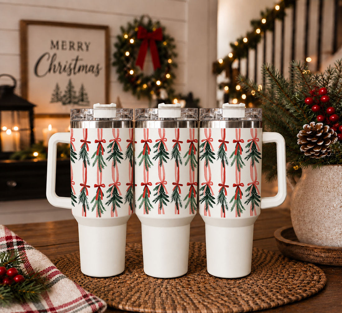 pink accent Christmas beverage cup
elegant red green Christmas cup
warm neutral Christmas tumbler with bows
pink red green holiday travel cup
soft feminine Christmas cup with ribbons
classic red and evergreen tumbler
pink ribbon and pine Christmas cup
winter botanical pattern on 40oz tumbler
ribbon holiday design around travel cup
holiday ribbon pattern product photo
Christmas botanical wrap design
festive pine print travel tumbler
Christmas Bow 40oz tumblers
Pink Red Green Coquette Tumbler
Mistletoe Women